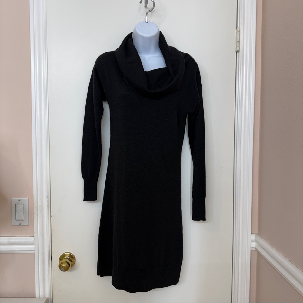 Ann Taylor Women's Sweater Dress black wool blend knit cowl neck XSP